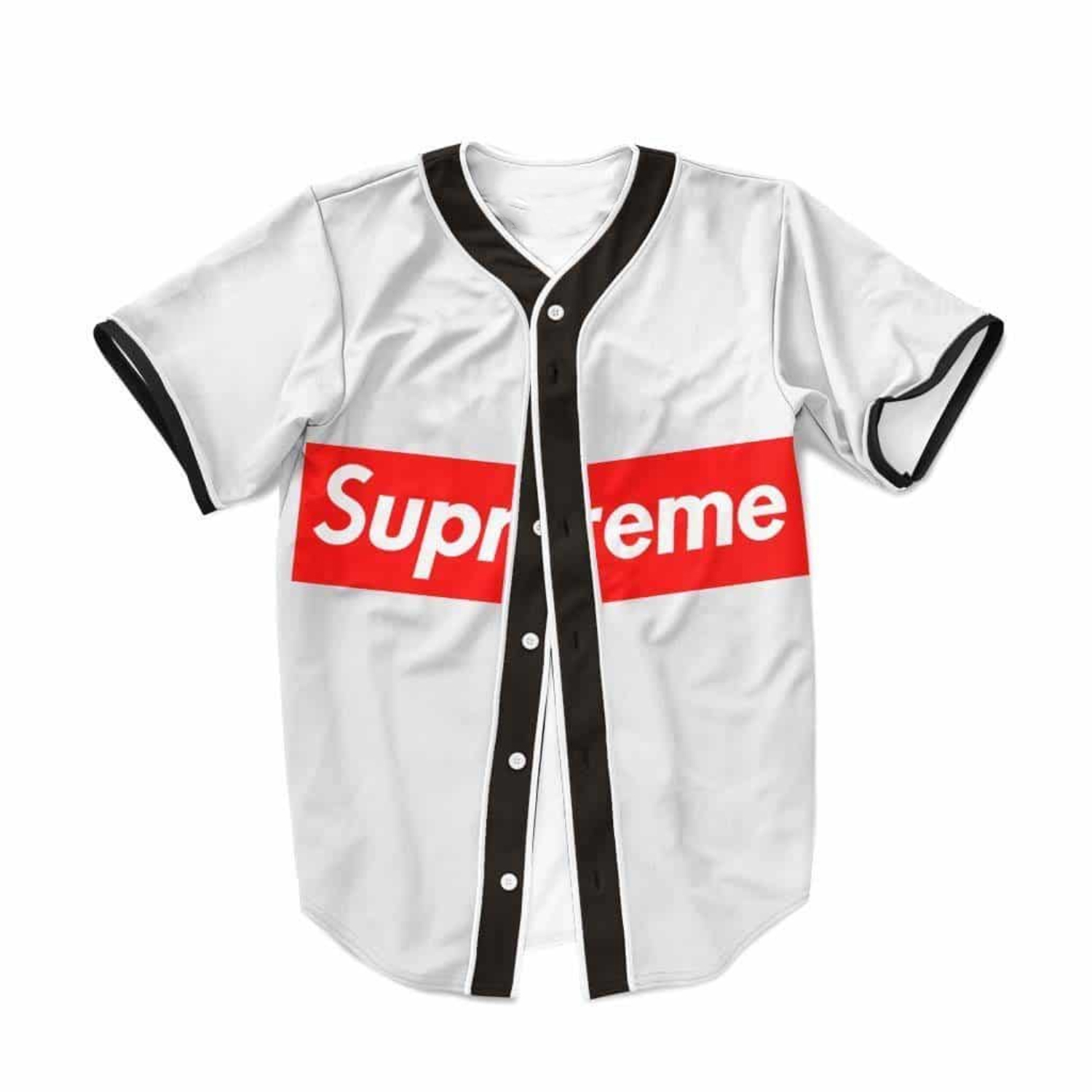Supreme Brand Streetwear - เสื้อเบสบอลสีขาวสไตล์สุพรีม พิมพ์ลาย 3 มิติ เสื้อยืดแขนสั้นติดกระดุมสำหรับคนรักสตรีทแวร์