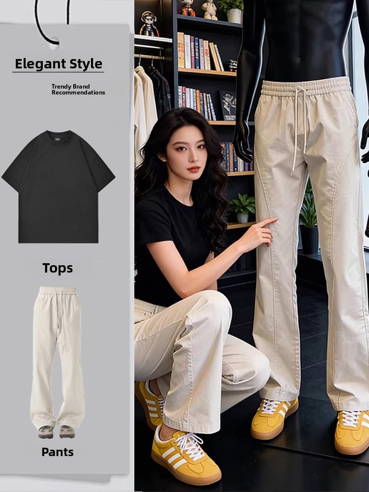Streetwear Outdoor Brand - กางเกงลำลองผ้าไหมน้ำแข็งแห้งเร็วสำหรับผู้ชาย เสื้อยืดน้ำหนักเบาสำหรับฤดูร้อน แฟชั่นแบรนด์ดัง สตรีทแวร์สุดเทรนด์